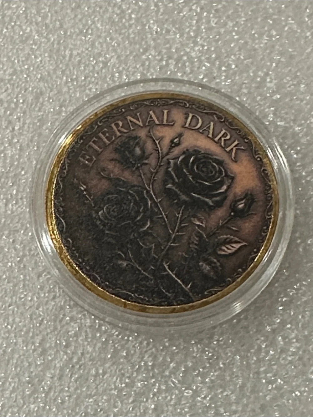 Bronze Fallen Angel Wing Art Coin - Dark Brown and Gold Tones